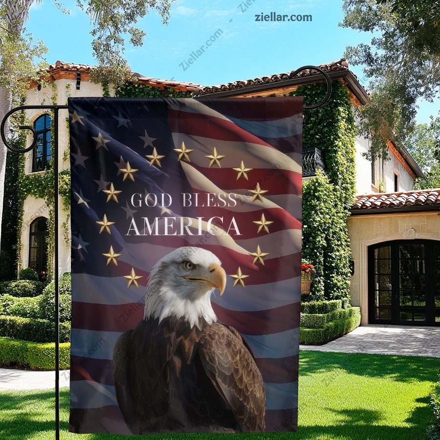 God Bless America Garden Flag with USA Flag and Eagle, Patriotic Outdoor Banner