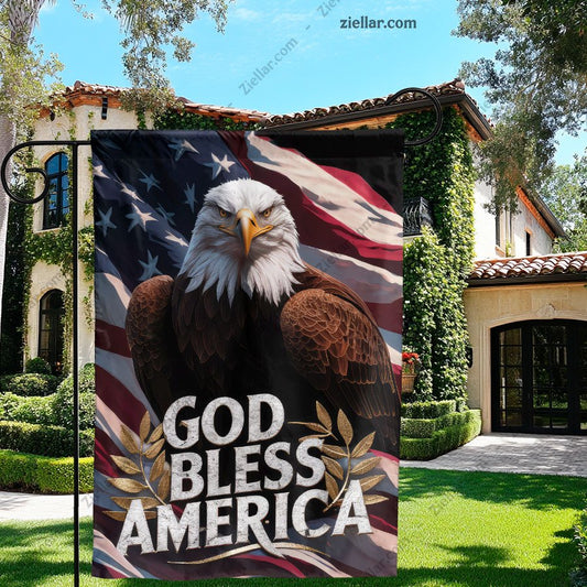 God Bless America Eagle Flag Patriotic Garden Decor Yard Banner USA Pride