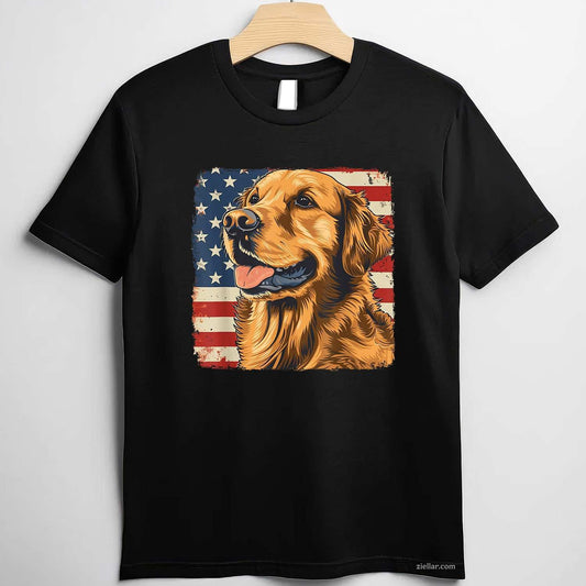 Golden Retriever Art Print US Patriot Independence Day T-Shirt Tee for Men Women Adults Unisex