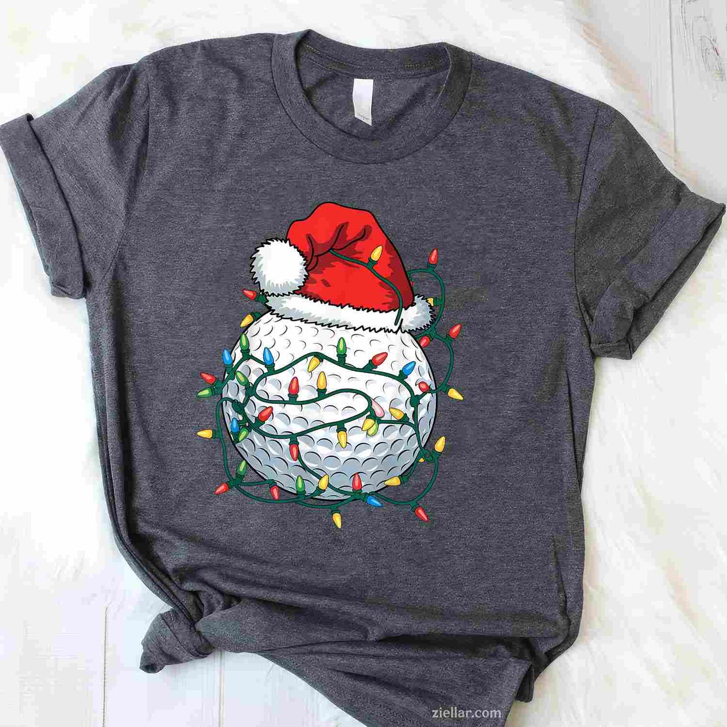Golf Ball Santa Hat Men Womens Christmas Golfing Xmas Lights T-Shirt, A Funny Golfing Santa Hat Christmas Tee