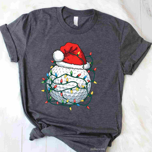 Golf Ball Santa Hat Men Womens Christmas Golfing Xmas Lights T-Shirt, A Funny Golfing Santa Hat Christmas Tee