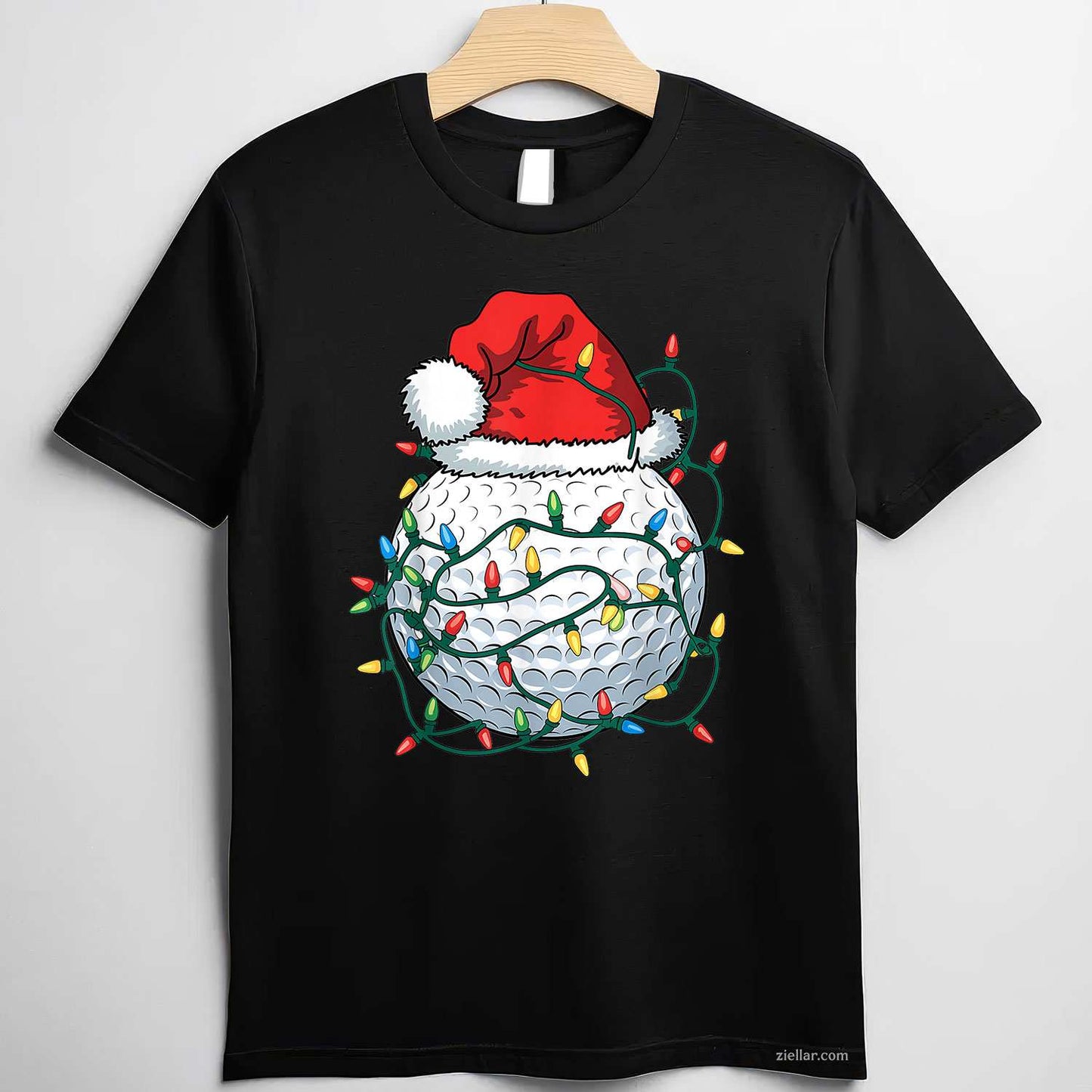Golf Ball Santa Hat Men Womens Christmas Golfing Xmas Lights T-Shirt, A Funny Golfing Santa Hat Christmas Tee