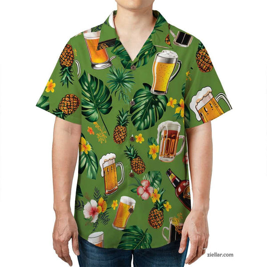 Green Beer Pineapple Hawaiian Shirt Tee, Unisex Aloha Vacation Beach Shirt