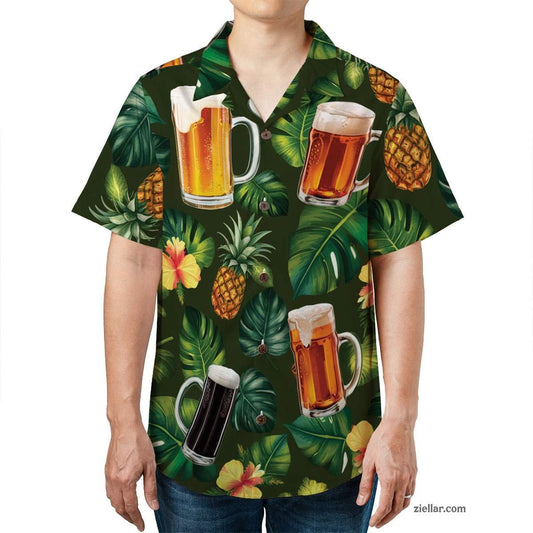 Green Beer Pineapple Hawaiian Shirt and Tee, Aloha Style Summer Party Shirt
