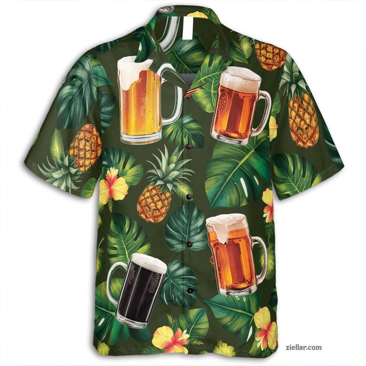 Green Beer Pineapple Hawaiian Shirt and Tee, Aloha Style Summer Party Shirt
