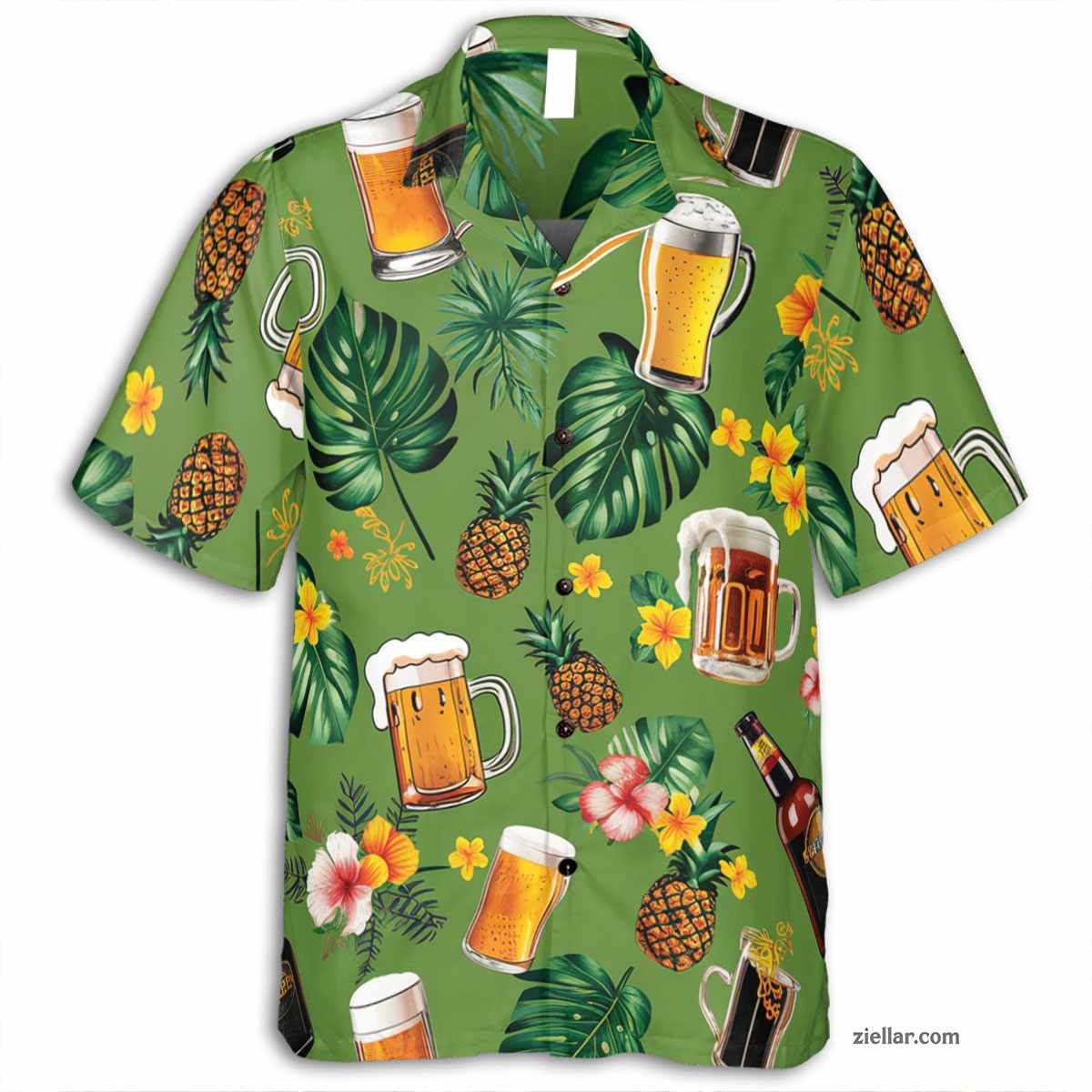 Green Beer Pineapple Hawaiian Shirt Tee, Unisex Aloha Vacation Beach Shirt