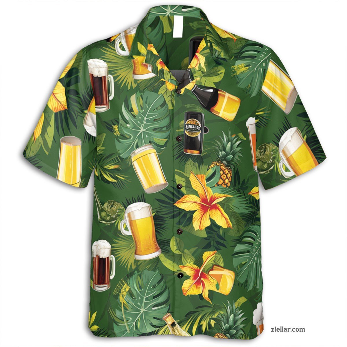 Green Beer & Pineapple Hawaiian Shirt and Tee, Fun Summer Aloha Beachwear