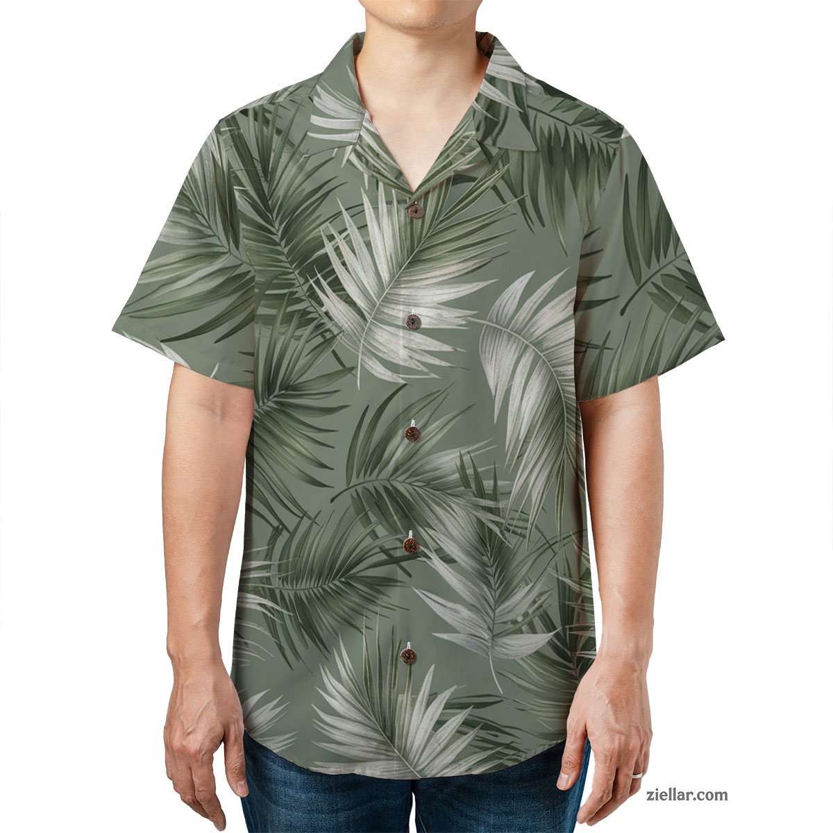 Green Sage Palm Trees Hawaiian Shirt and Tee, Summer Beachwear Adults