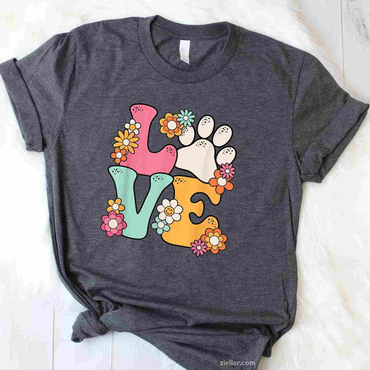 Groovy Paw Love Cat Dog Lover T-Shirt, Vintage Graphic Tee For Pet Owner Women Adults