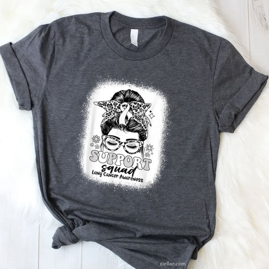 Groovy Support Squad Messy Bun Lung Cancer Awareness Gifts T-Shirt