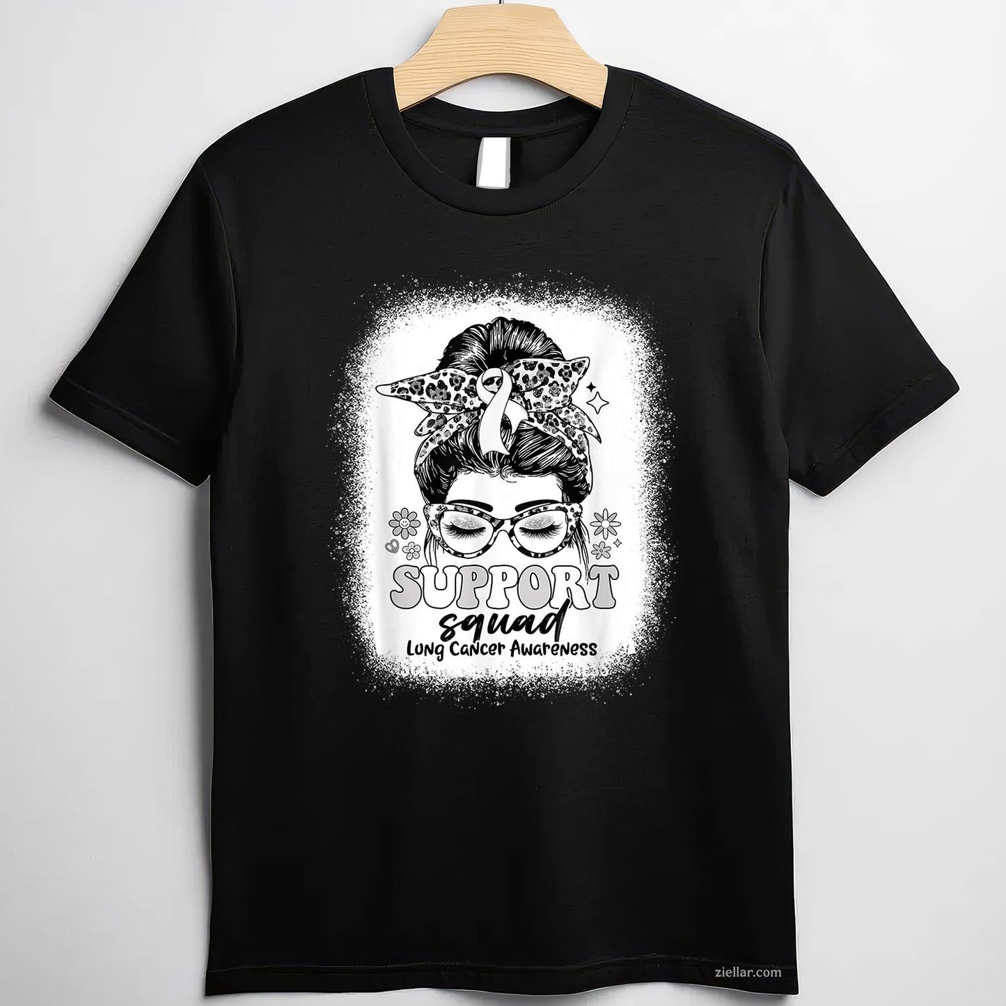 Groovy Support Squad Messy Bun Lung Cancer Awareness Gifts T-Shirt