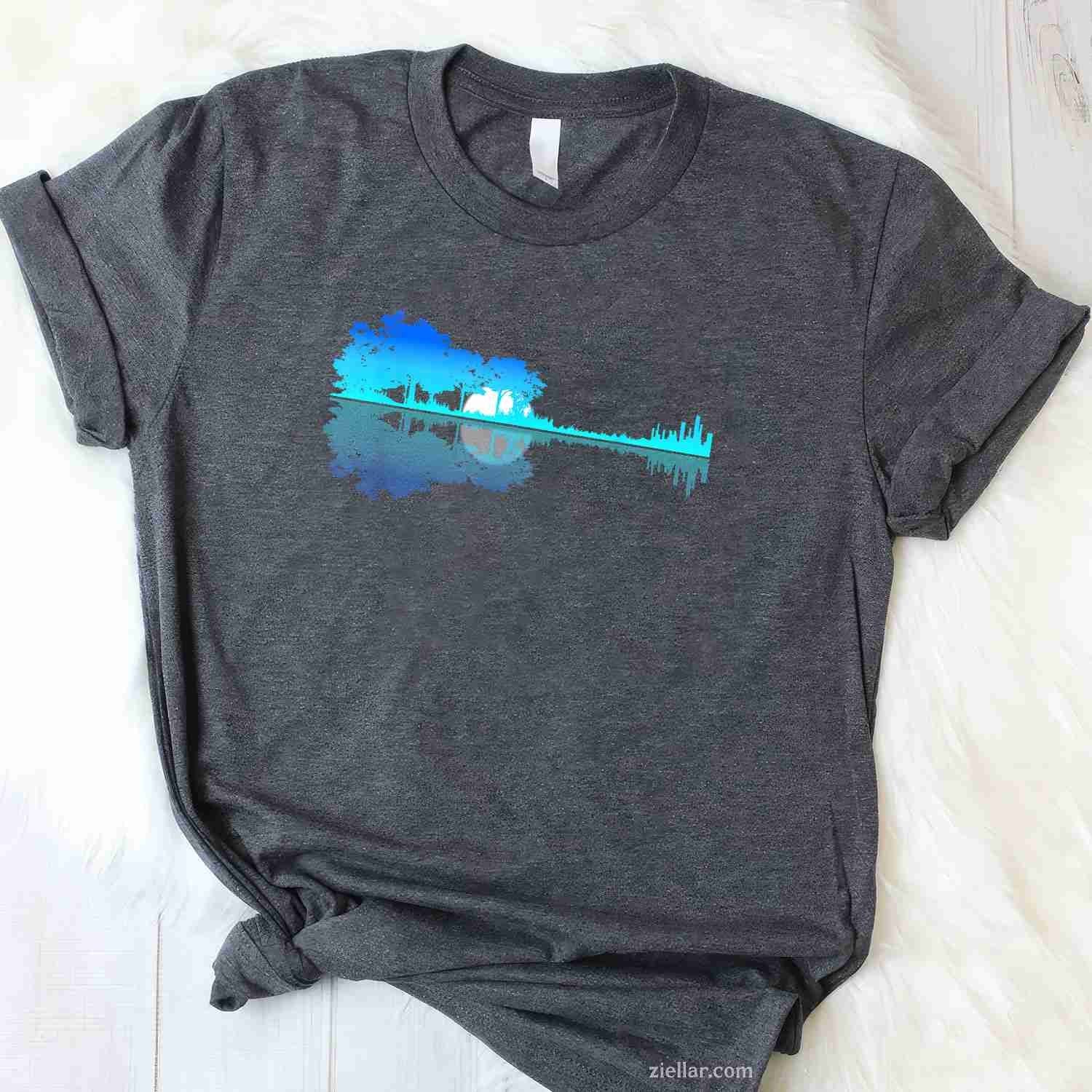 Guitar Lake Shadow Love Guitar Musician T-Shirt, Vintage Graphic Tee For Acoustic, Electric Player