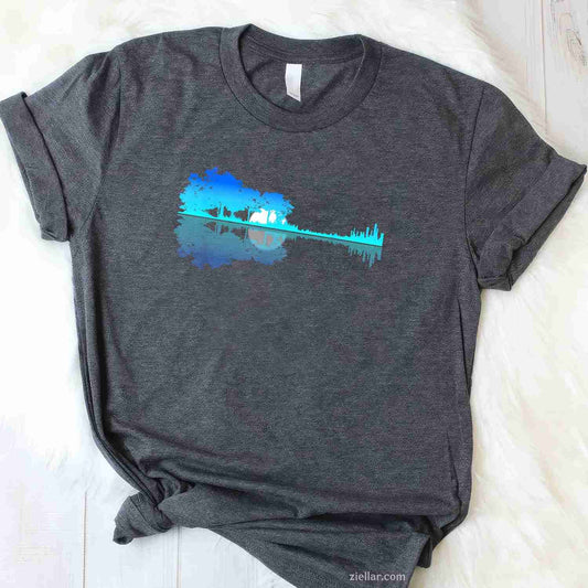 Guitar Lake Shadow Love Guitar Musician T-Shirt, Vintage Graphic Tee For Acoustic, Electric Player
