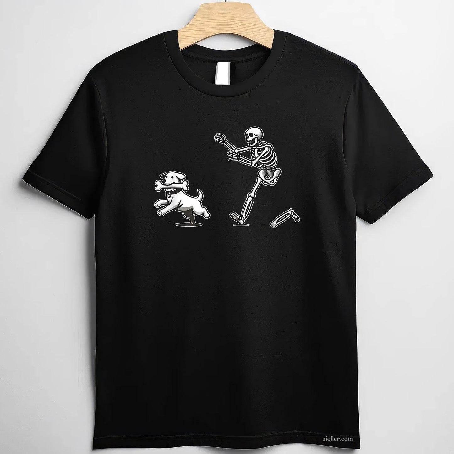 Halloween Dog, Funny Skeleton, Skeleton Chasing Dog Men Women Tee, Halloween T-Shirt for Men Women Adults Unisex, Bold Statement Graphic, Party Outfit Favorite