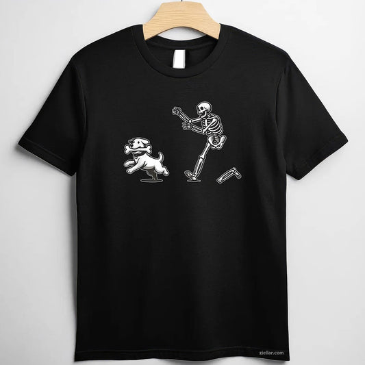 Halloween Dog, Funny Skeleton, Skeleton Chasing Dog Men Women Tee, Halloween T-Shirt for Men Women Adults Unisex, Bold Statement Graphic, Party Outfit Favorite