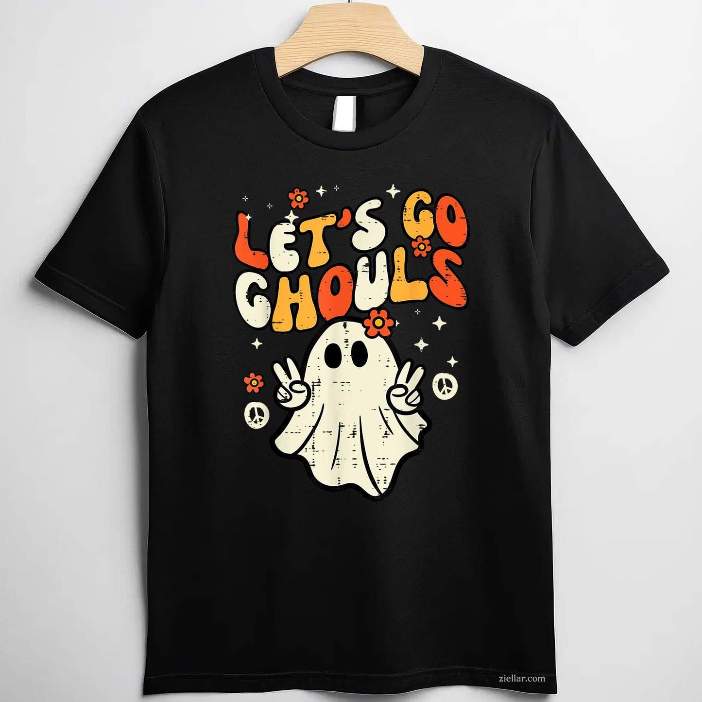 Halloween Lets Go Ghouls Ghost Retro Costume Women Tee, Halloween T-Shirt for Men Women Adults Unisex, Bold Statement Graphic, Party Outfit Favorite