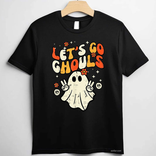 Halloween Lets Go Ghouls Ghost Retro Costume Women Tee, Halloween T-Shirt for Men Women Adults Unisex, Bold Statement Graphic, Party Outfit Favorite