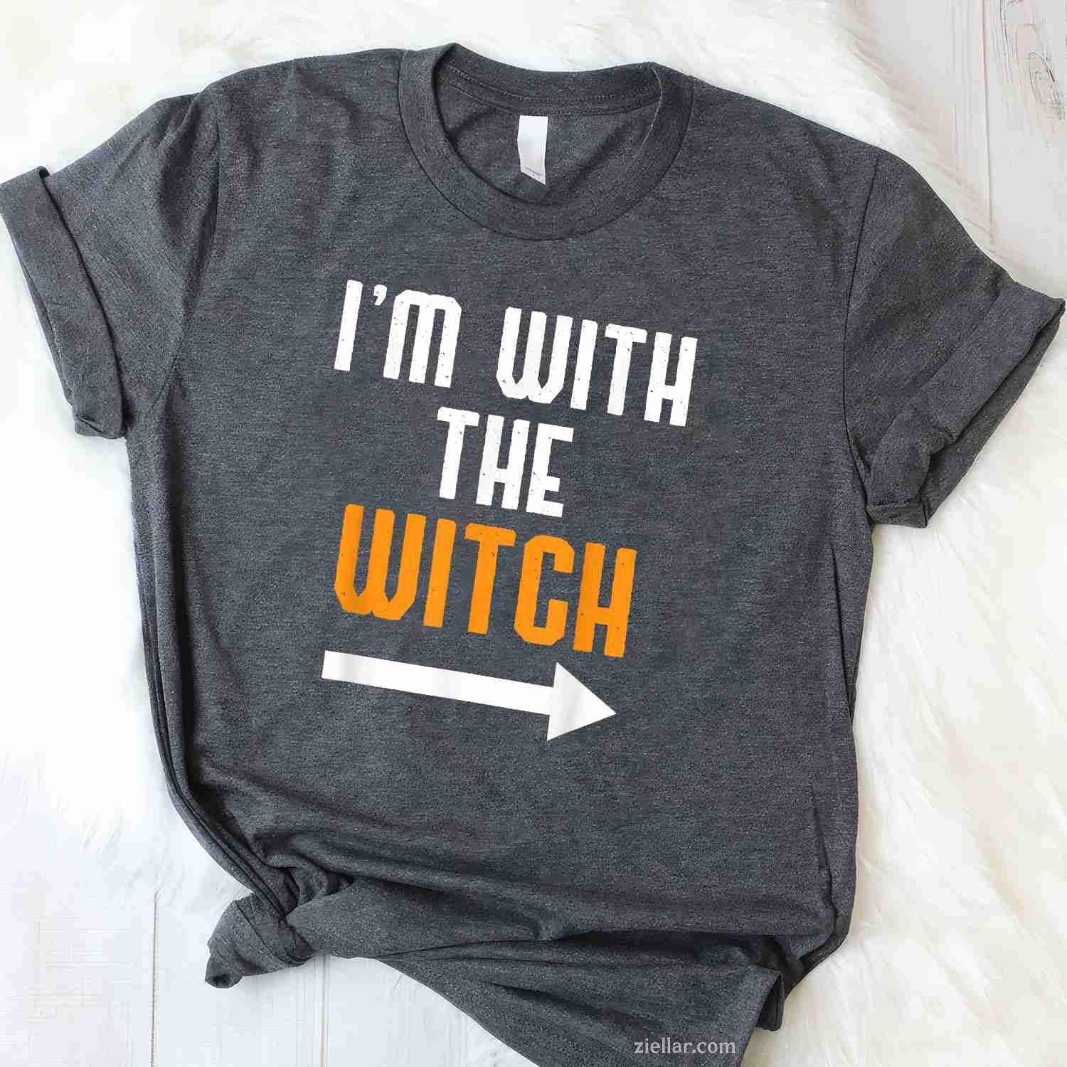 Halloween Shirts For Men I'm With The Witch Funny Halloween Tee, Halloween T-Shirt for Men Women Adults Unisex, Vintage Retro Graphic, Funny Novelty Gift