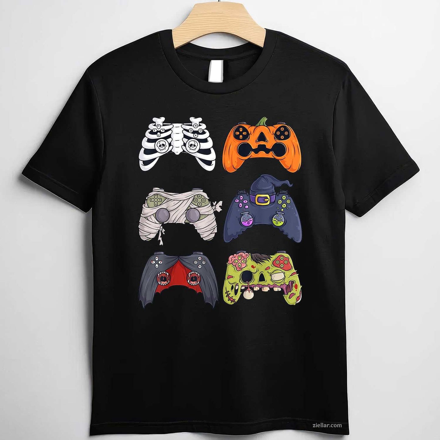Halloween Skeleton Zombie Gaming Controllers Mummy Tee, Halloween T-Shirt for Men Women Adults Unisex, Classic Fit Unisex Design, Everyday Wear Essential