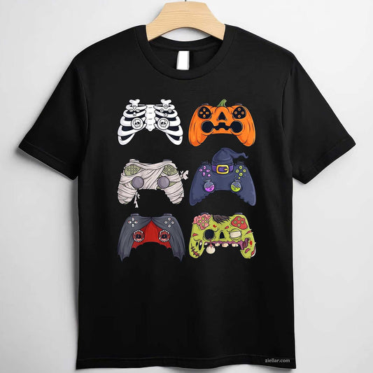 Halloween Skeleton Zombie Gaming Controllers Mummy Tee, Halloween T-Shirt for Men Women Adults Unisex, Classic Fit Unisex Design, Everyday Wear Essential