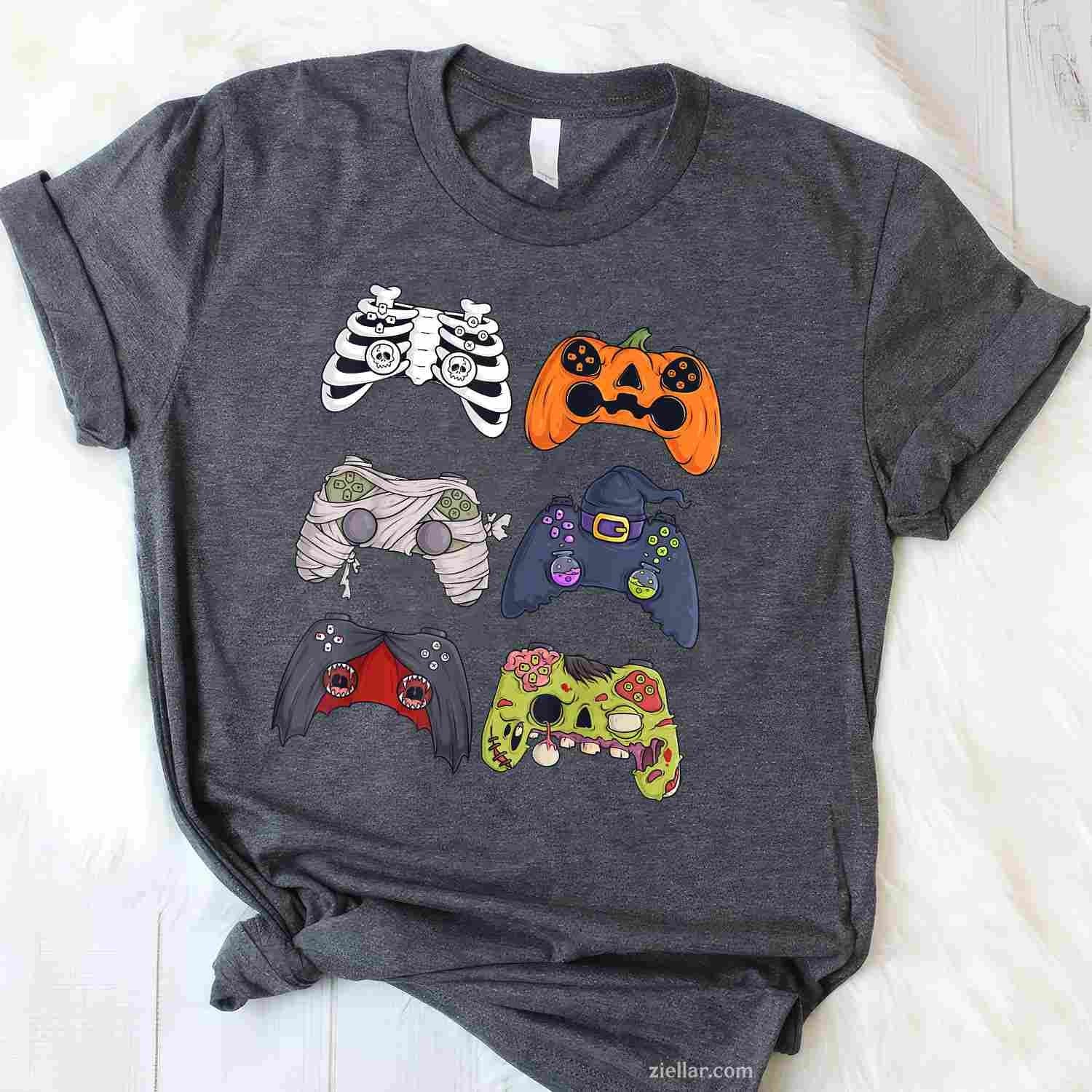 Halloween Skeleton Zombie Gaming Controllers Mummy Tee, Halloween T-Shirt for Men Women Adults Unisex, Classic Fit Unisex Design, Everyday Wear Essential