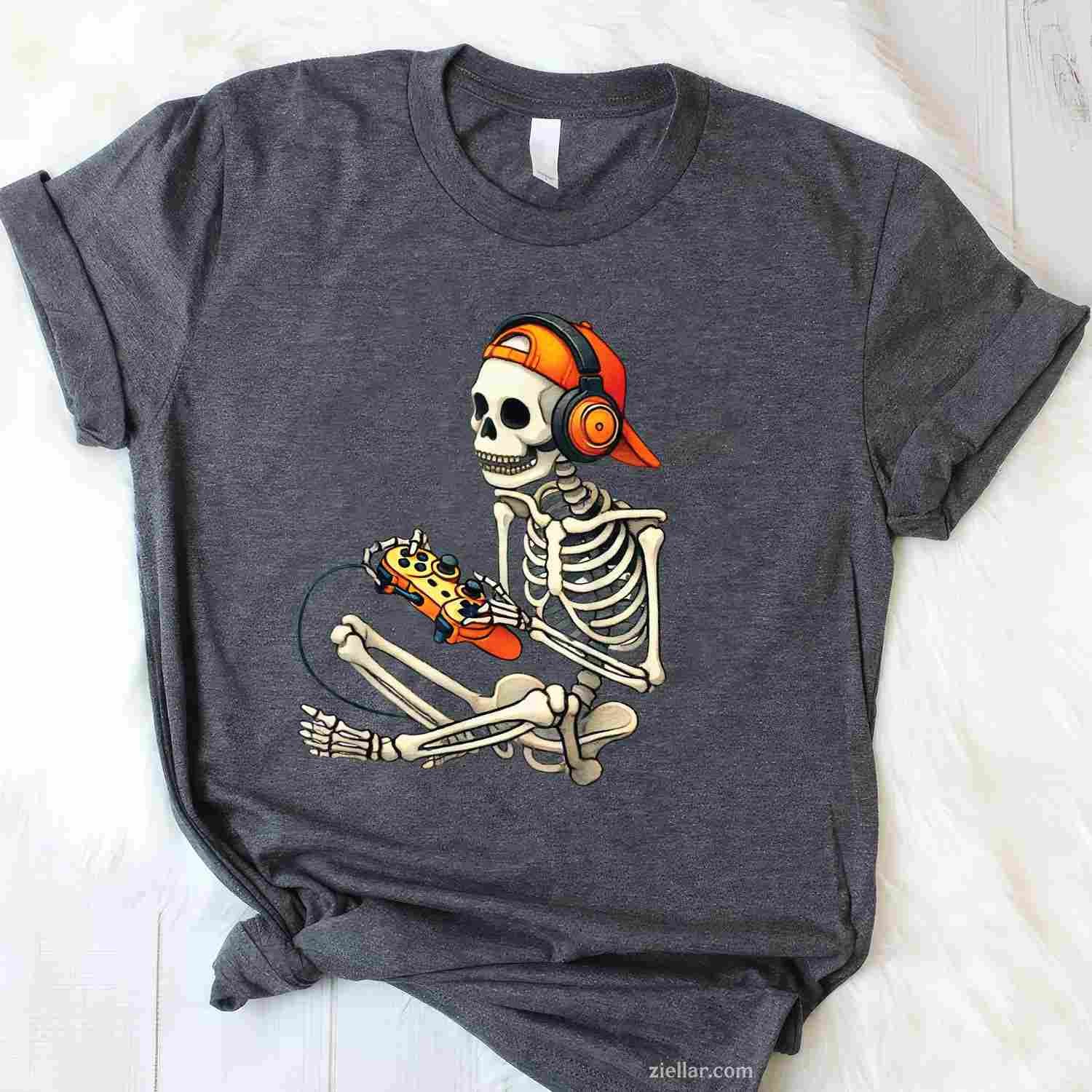Halloween Skeleton Gamer Video Gaming Men Tee, Halloween T-Shirt for Men Women Adults Unisex, Aesthetic Streetwear Top, Soft Cotton Premium Print
