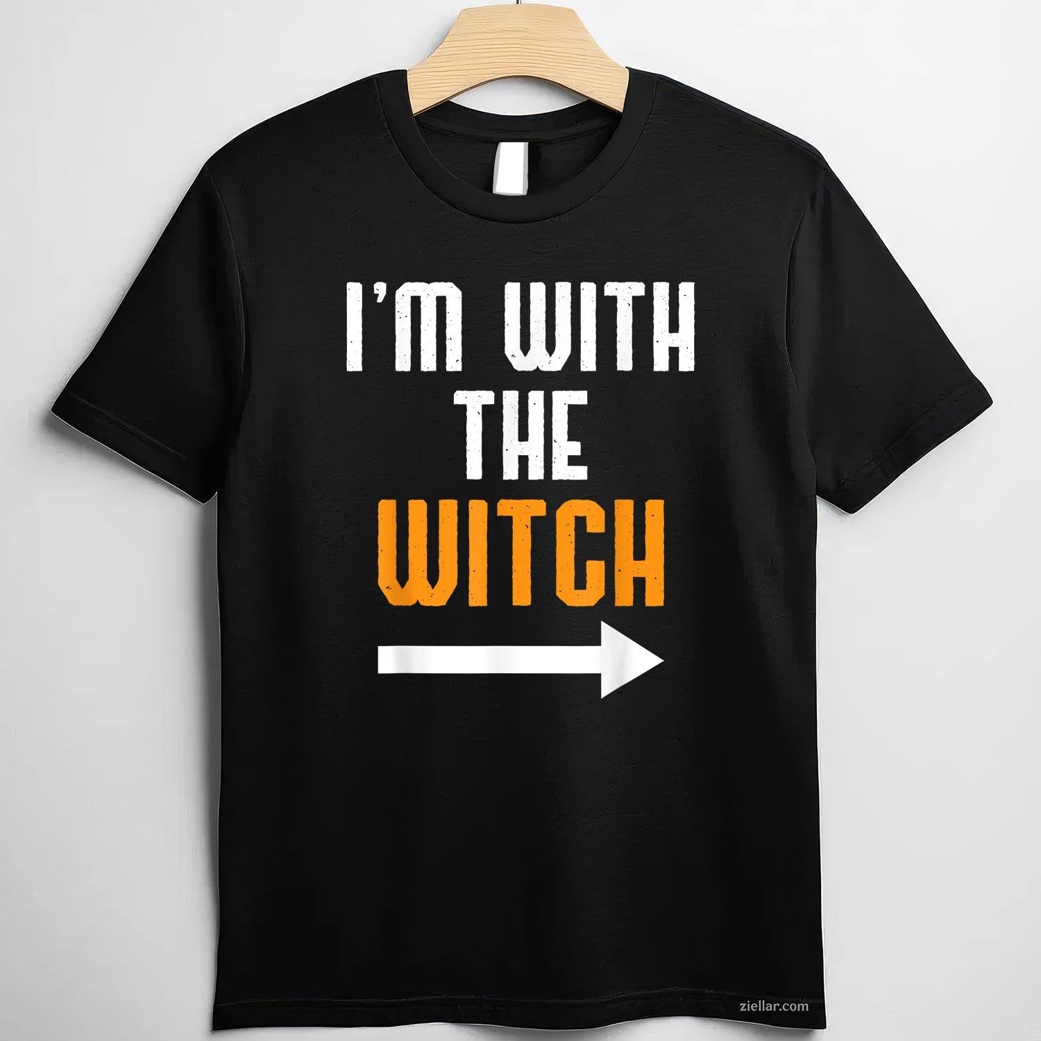 Halloween Shirts For Men I'm With The Witch Funny Halloween Tee, Halloween T-Shirt for Men Women Adults Unisex, Vintage Retro Graphic, Funny Novelty Gift