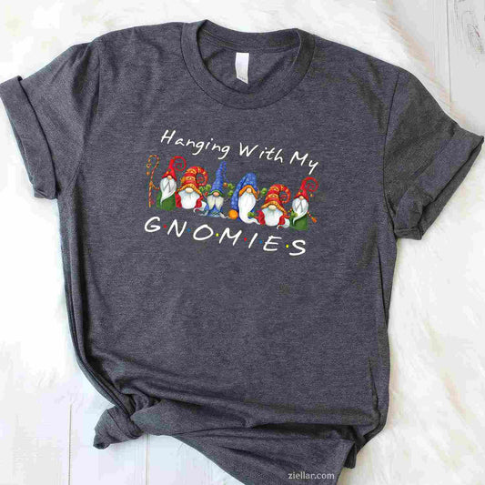 Hanging With My Gnomies Funny Gnome Friend Christmas T-Shirt, A Funny Christmas Gnome Friend Holiday Tee