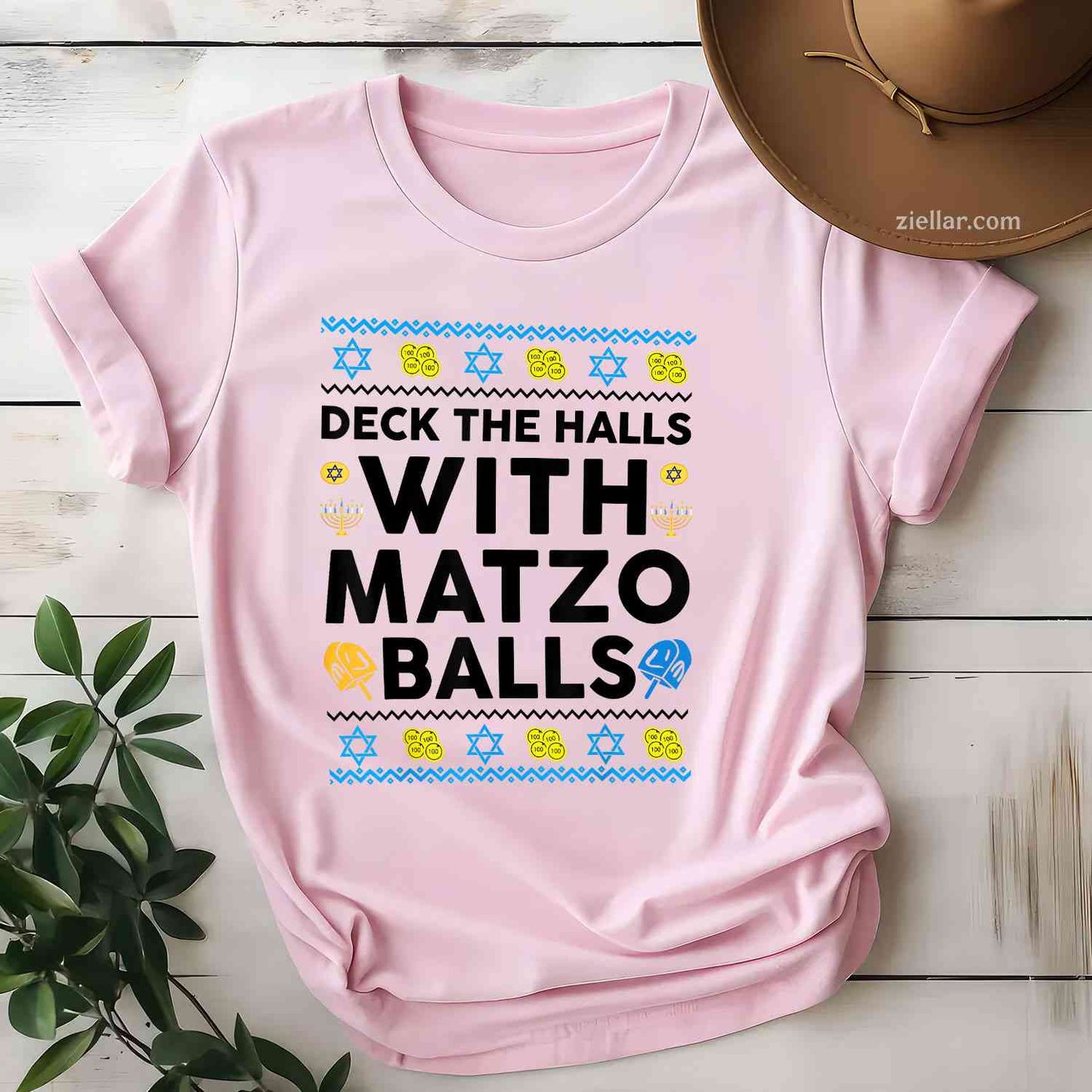 Hanukkah Deck Hall With Matzo Ball Ugly Sweater Funny Jewish T-Shirt_ Humorous Holiday Party Tee