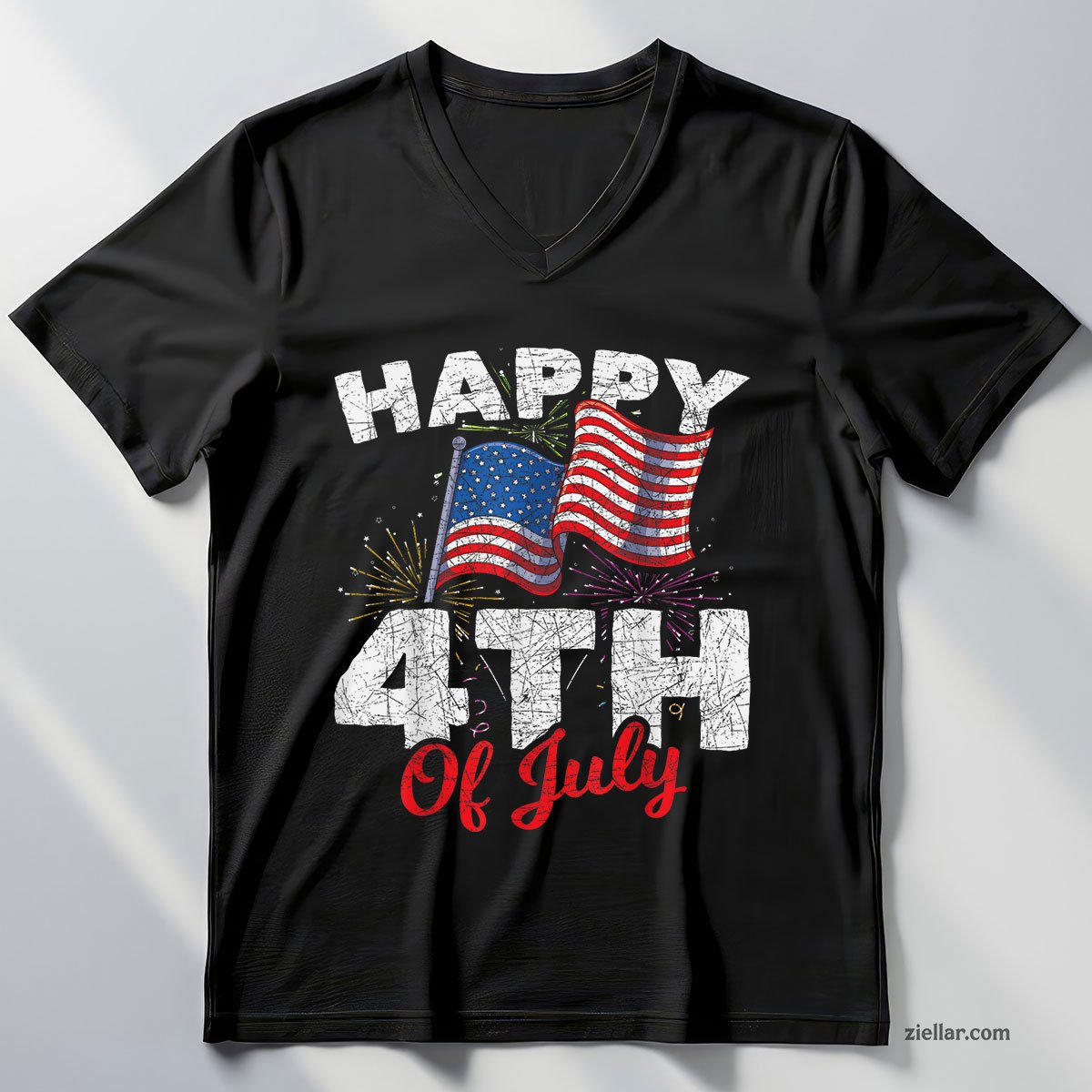 Happy 4th Of July Patriotic American US Flag V-Neck Shirt