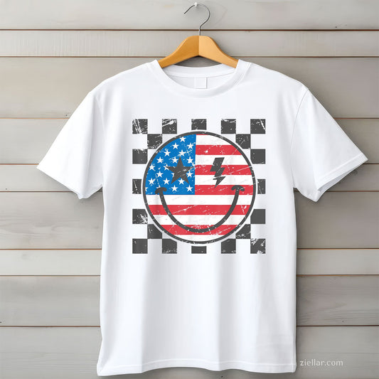 Happy 4th Of July Groovy Smile Face Red White Blue