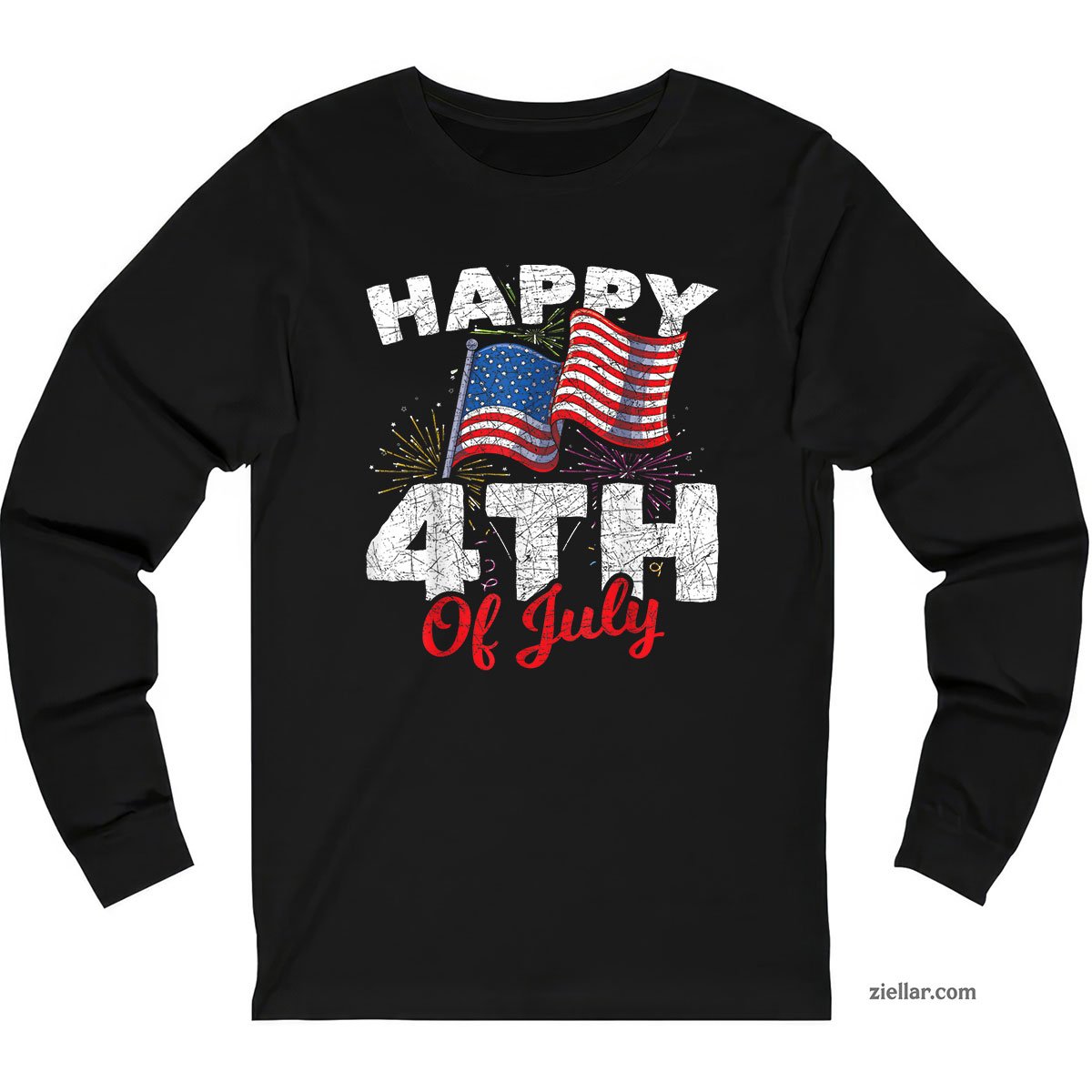 Happy 4th Of July Patriotic American US Flag Long Sleeve Shirt