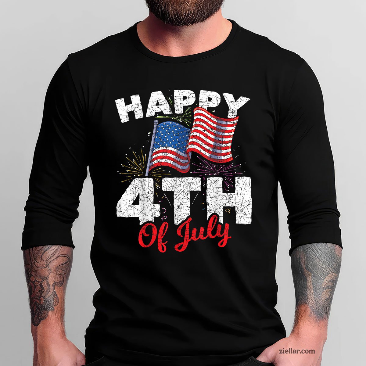 Happy 4th Of July Patriotic American US Flag Long Sleeve Shirt