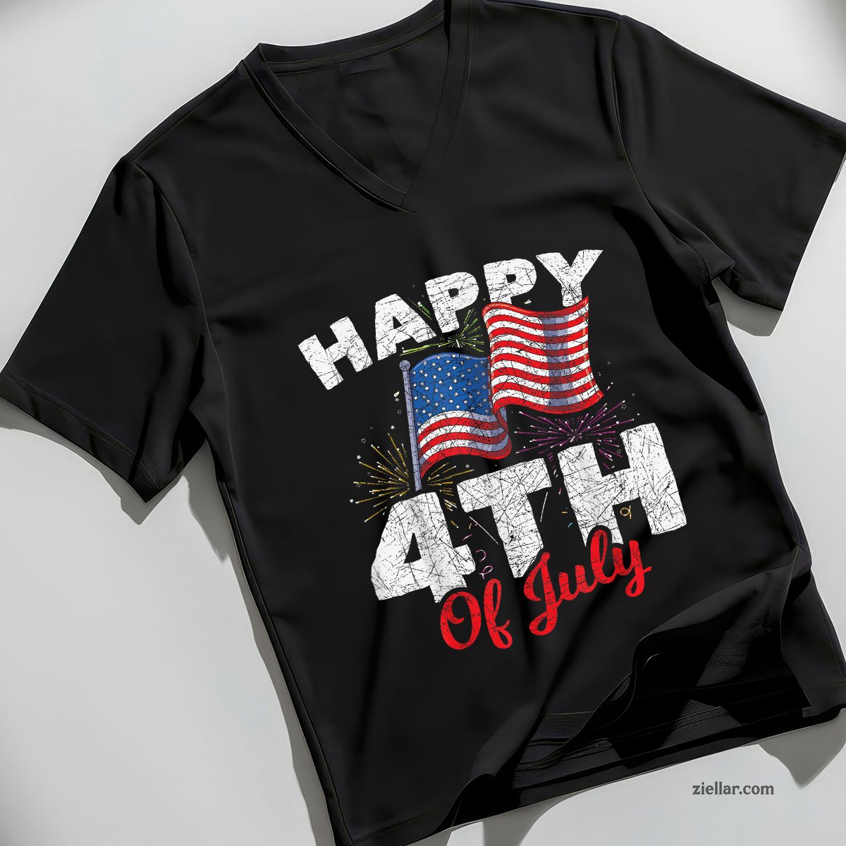 Happy 4th Of July Patriotic American US Flag V-Neck Shirt