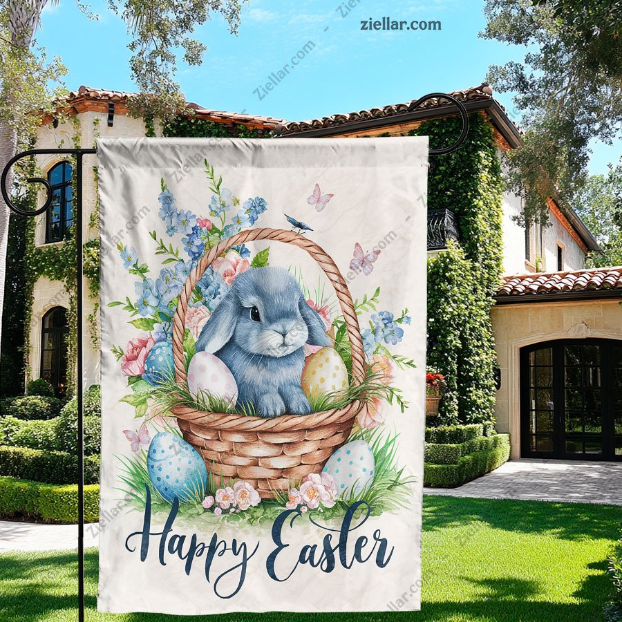 Happy Easter Garden Flag 12x18 Inch Double Sided Burlap Bunny Egg Yard Decor