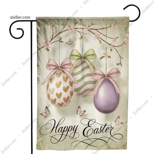 Happy Easter Garden Flag 12x18_ Double Sided, Watercolor Eggs Floral Yard Decor