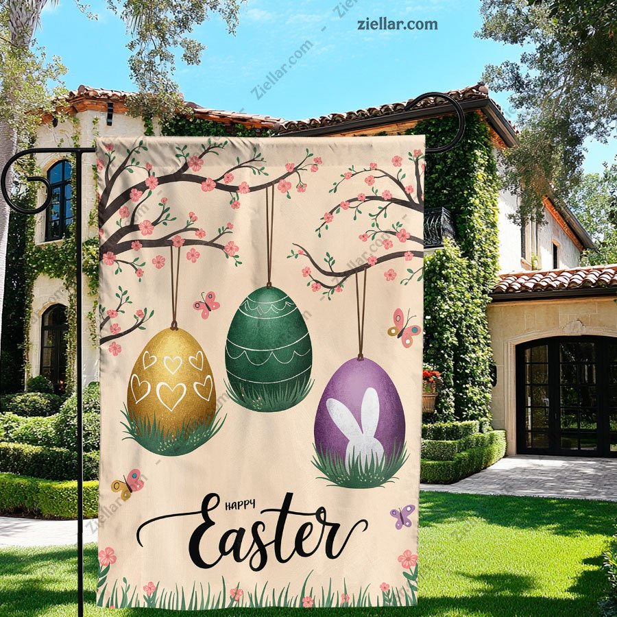 Happy Easter Garden Flag 12x18 Inch Double Sided Spring Yard Decor with Eggs