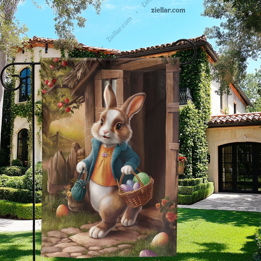 Happy Easter Garden Flag 12x18 Inch Double Sided Rabbit Yard Decor for Outside