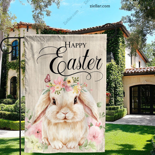 Happy Easter Bunny Garden Flag 12x18 Inch, Double Sided Floral Outdoor Decor