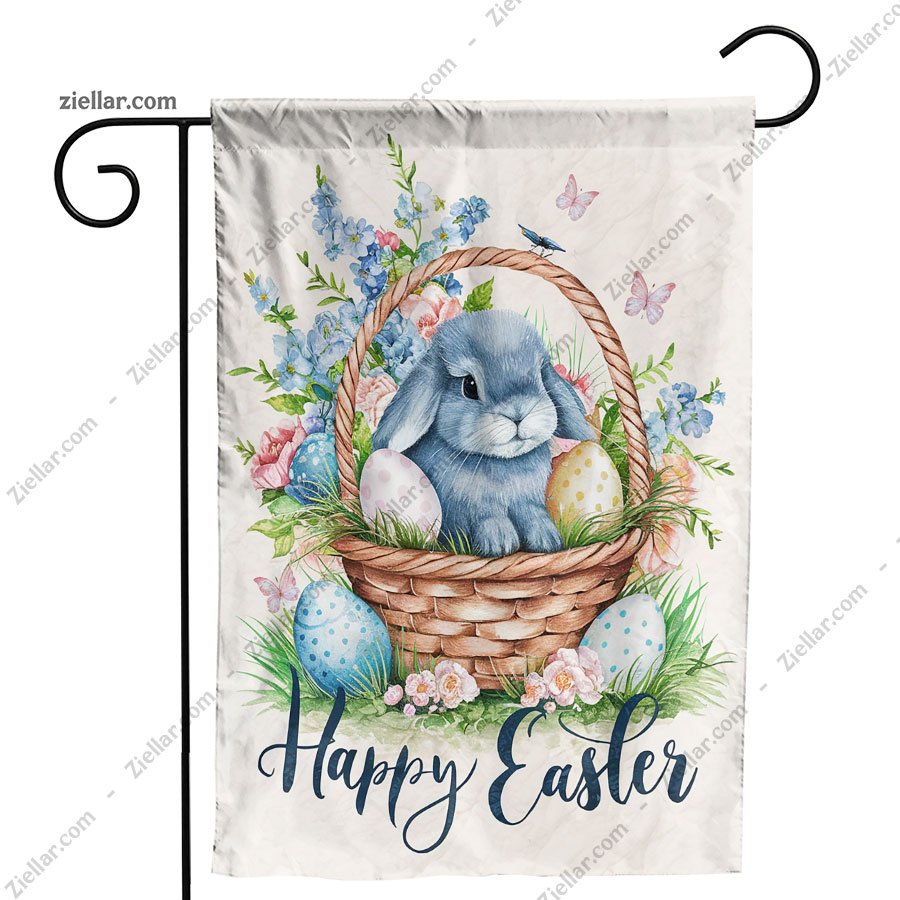 Happy Easter Garden Flag 12x18 Inch Double Sided Burlap Bunny Egg Yard Decor