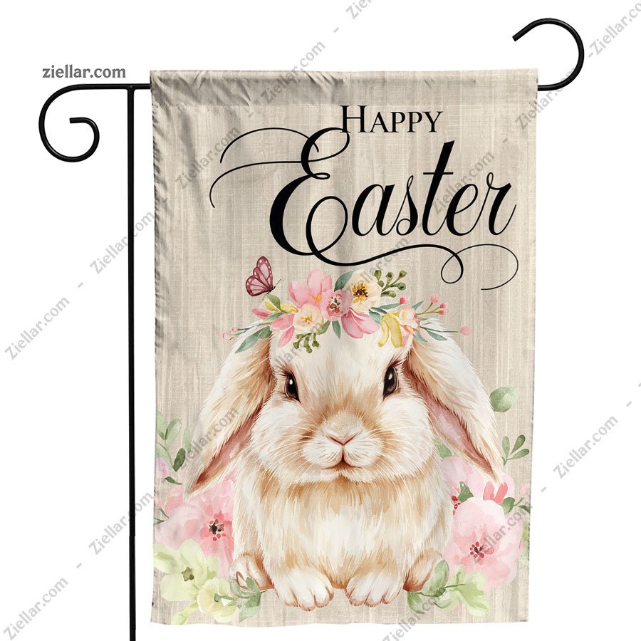 Happy Easter Bunny Garden Flag 12x18 Inch, Double Sided Floral Outdoor Decor