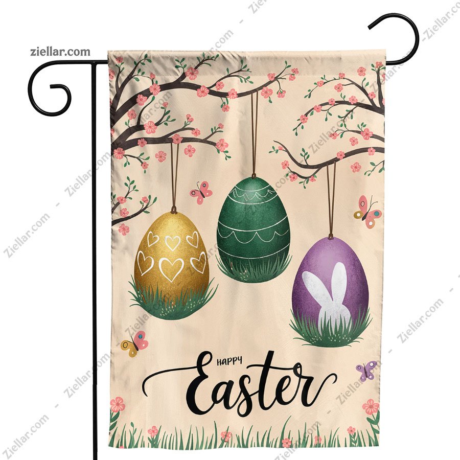 Happy Easter Garden Flag 12x18 Inch Double Sided Spring Yard Decor with Eggs