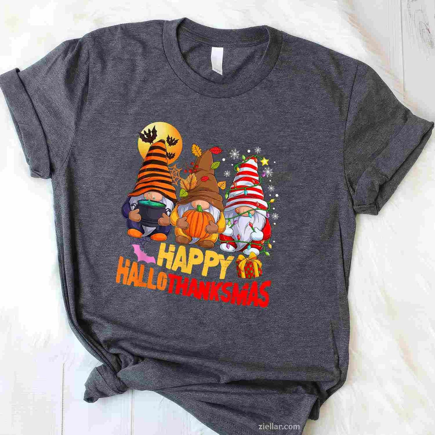 Happy Hallothanksmas Gnomes Lover Halloween Merry Christmas Funny Graphic Tee and T-Shirt Gift for Adults Men Women Unisex Tee Gift