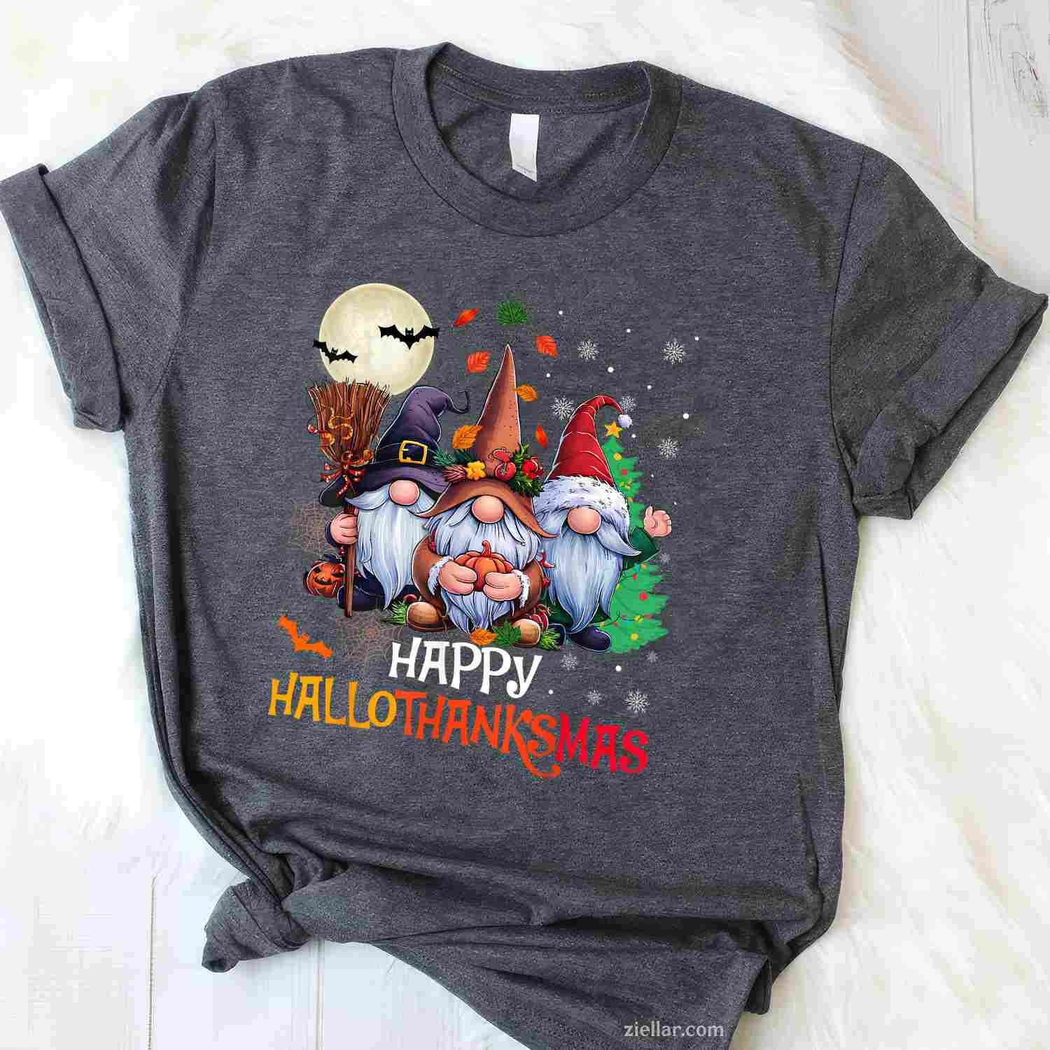 Happy Hallothanksmas Gnomes Lover Halloween Merry Christmas Tee, Halloween T-Shirt for Men Women Adults Unisex, Cool Casual Street Style, Premium Quality
