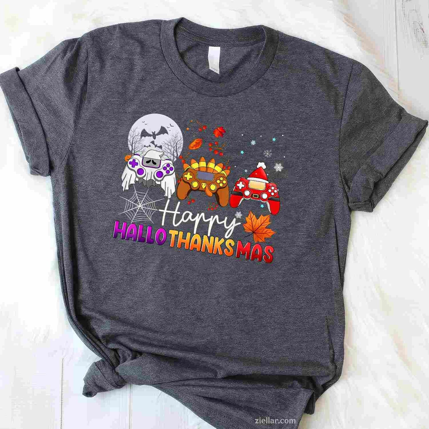 Happy Hallothanksmas Game Controller Gamer Hallothanksmas Funny Graphic Tee and T-Shirt Gift for Adults Men Women Unisex