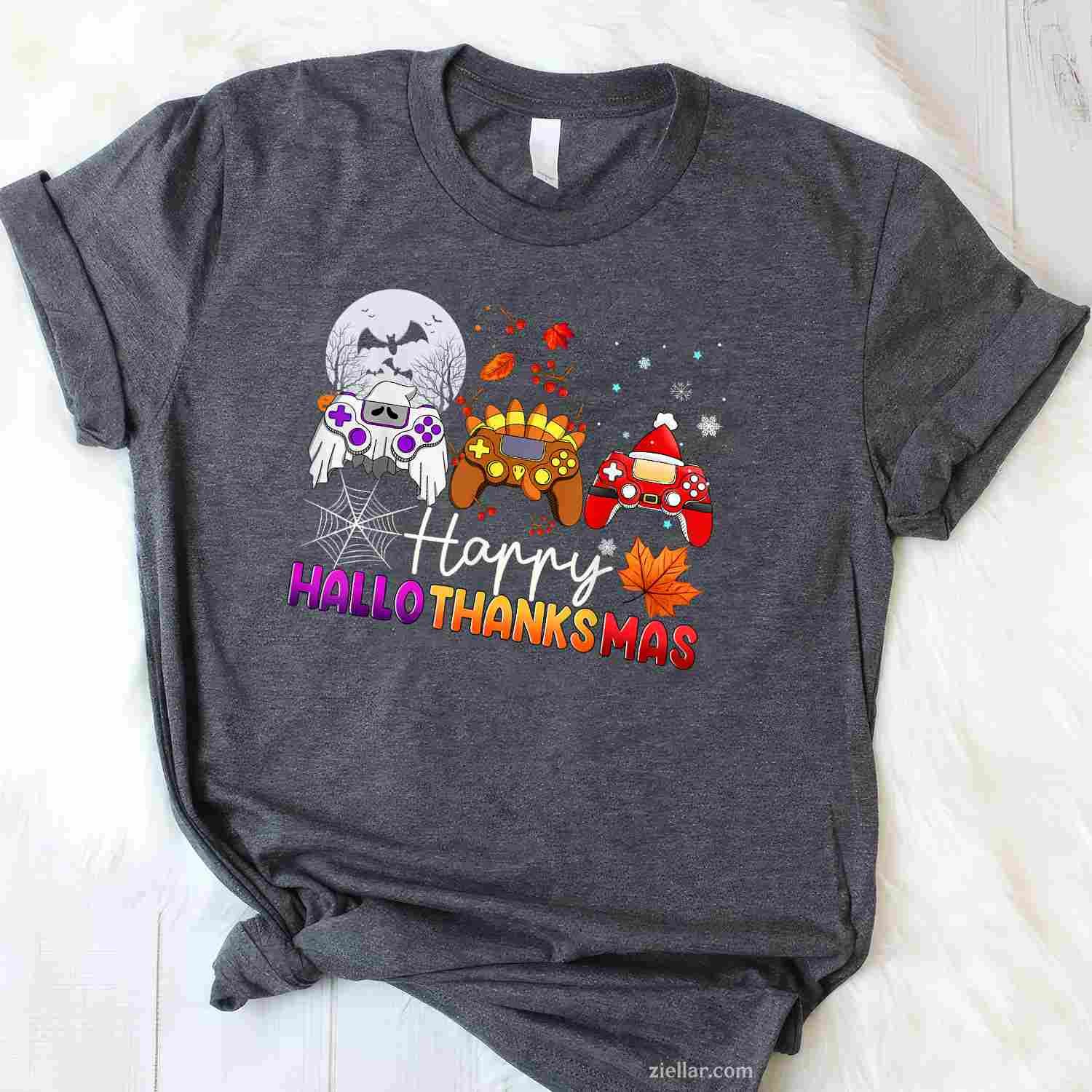 Happy Hallothanksmas Game Controller Gamer Hallothanksmas Funny Graphic Tee and T-Shirt Gift for Adults Men Women Unisex