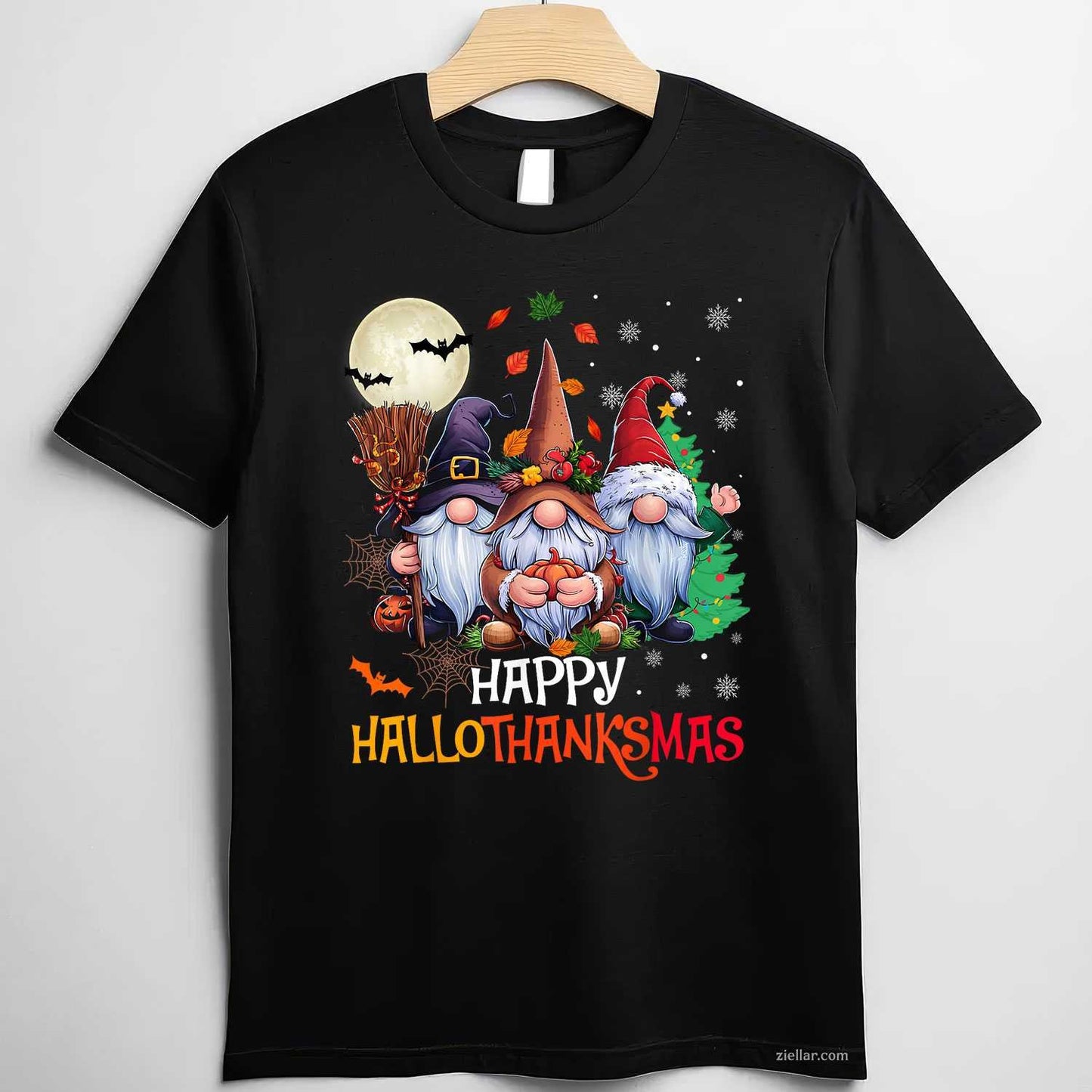Happy Hallothanksmas Gnomes Lover Halloween Merry Christmas Tee, Halloween T-Shirt for Men Women Adults Unisex, Cool Casual Street Style, Premium Quality