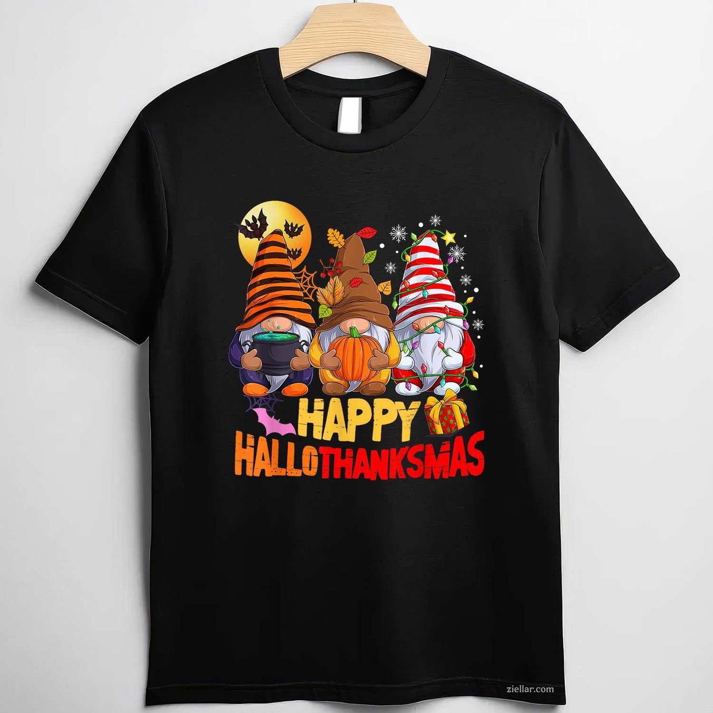 Happy Hallothanksmas Gnomes Lover Halloween Merry Christmas Funny Graphic Tee and T-Shirt Gift for Adults Men Women Unisex Tee Gift