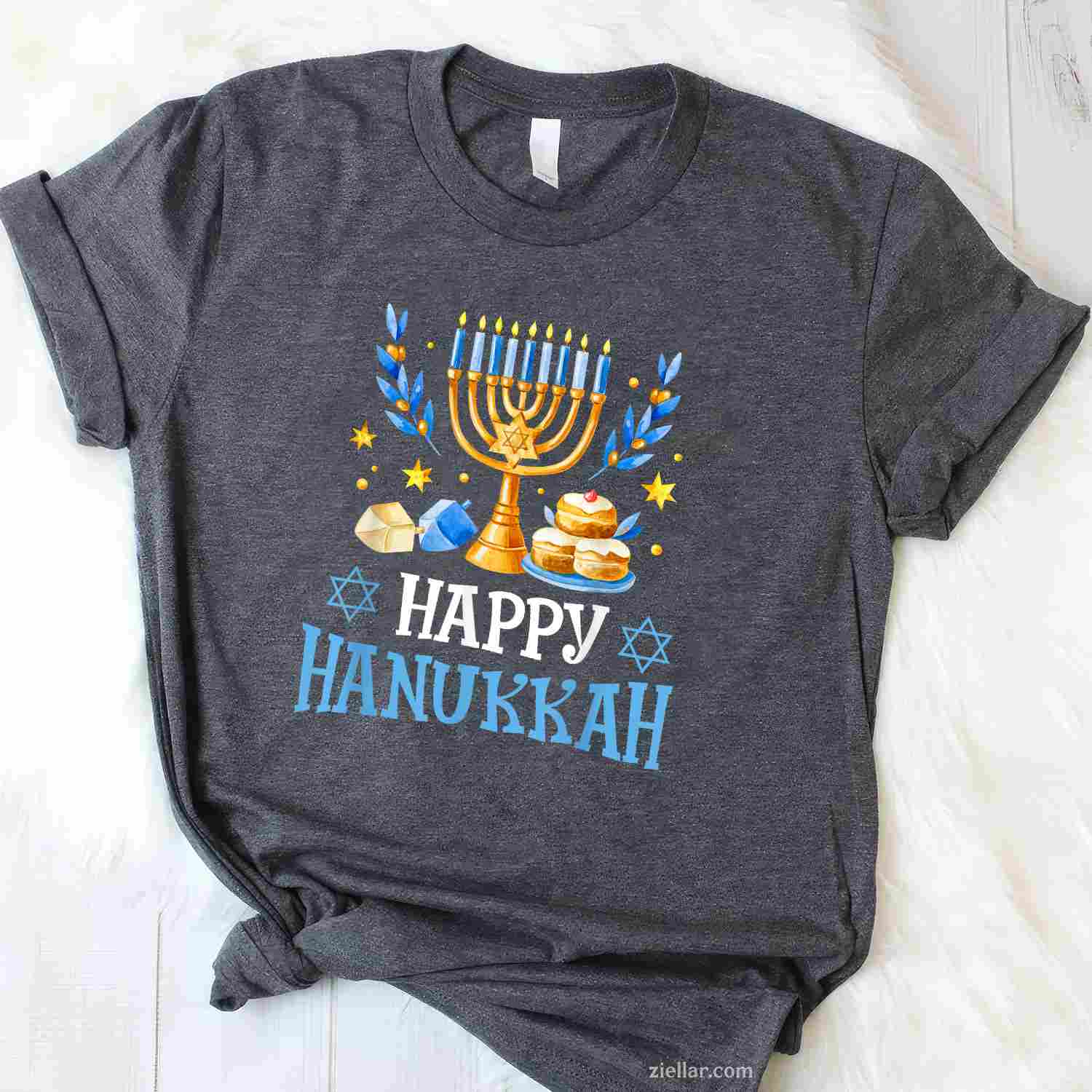 Happy Hanukkah Menorah Dreidel Ugly Chanukah Men Women T-Shirt_ Humorous Holiday Party Tee For All