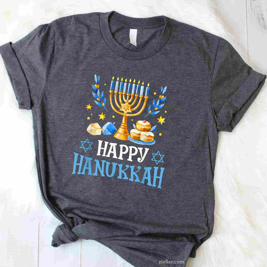 Happy Hanukkah Menorah Dreidel Ugly Chanukah Men Women T-Shirt_ Humorous Holiday Party Tee For All